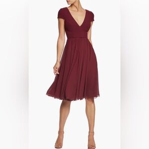 Dress the Population Corey Chiffon Fit & Flare Cocktail Dress in Burgundy XS